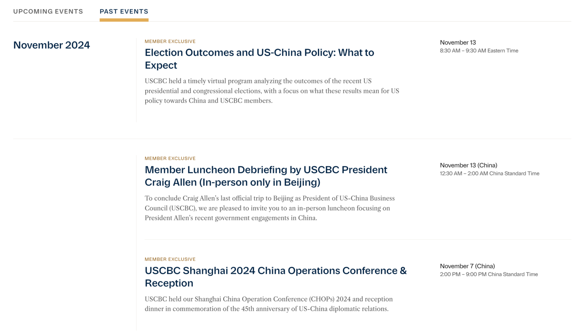 Events website screenshot